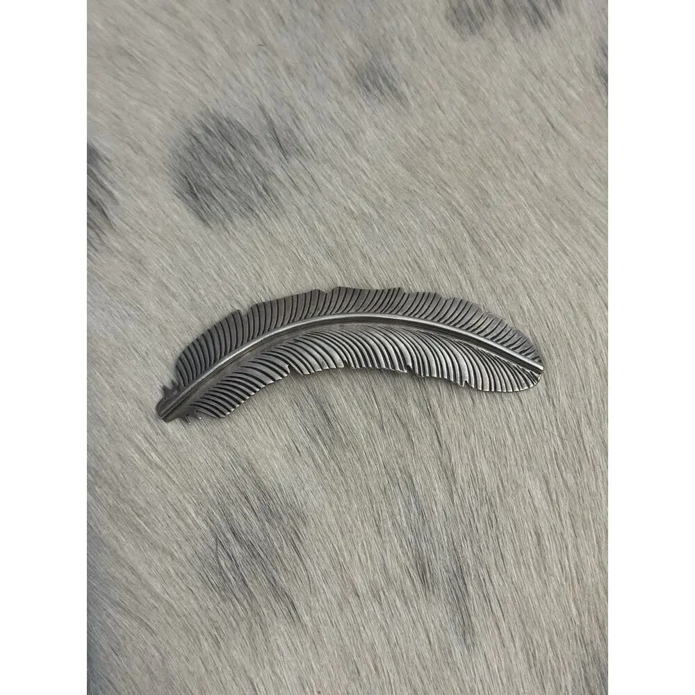 Vintage 3.5” Lorencita Garcia Santo Domingo Sterling Silver Feather Pin Brooch